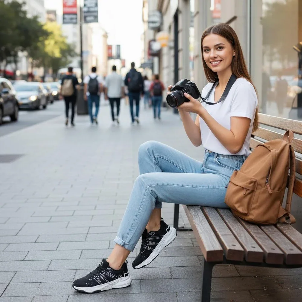 Women's Black Comfortable Breathable Non Slip Workout Casual Athletic Sneakers - Picture 2 of 6